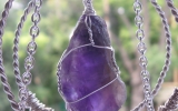 Raw dark purple amethyst crystal pendant wire wrapped in sterling silver & silver necklace