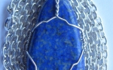 Lapis lazuli stone pendant wire wrapped in sterling silver & silver necklace