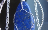 Lapis lazuli stone pendant wire wrapped in sterling silver & silver necklace