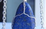 Lapis lazuli stone pendant wire wrapped in sterling silver & silver necklace